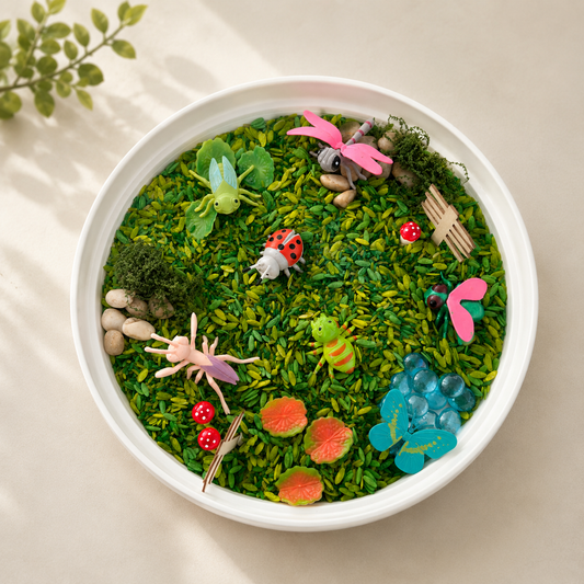 Magic Meadows sensory rice filler in fresh green tones - WhimsyBloom