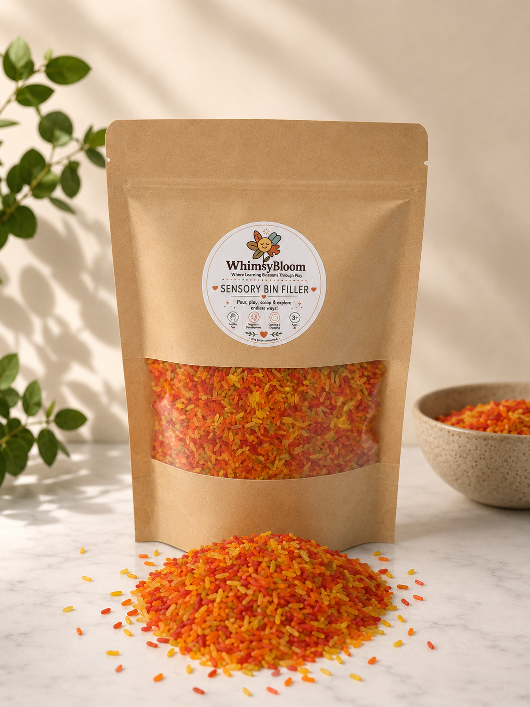 Harvest Sunshine sensory rice filler in warm autumn colours - WhimsyBloom