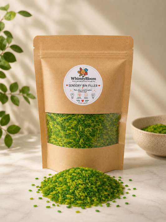 Magic Meadows green sensory rice filler inspired by nature - WhimsyBloom
